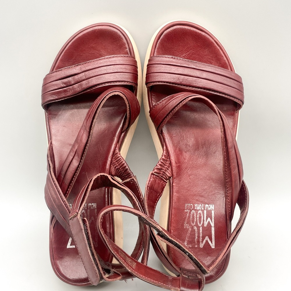 Miz Mooz Womens 38 Strappy Platform Sandals Burgundy Leather Wedge Chunky Boho - Picture 9 of 11